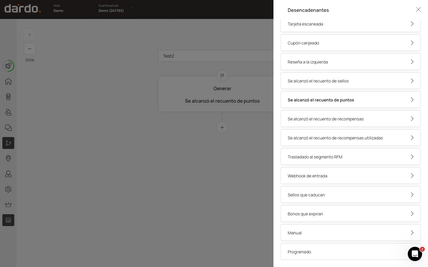 Final de la lista de desencadenantes, con Webhook de entrada, Sellos que caducan, Bonos que expiran, Manual y Programado