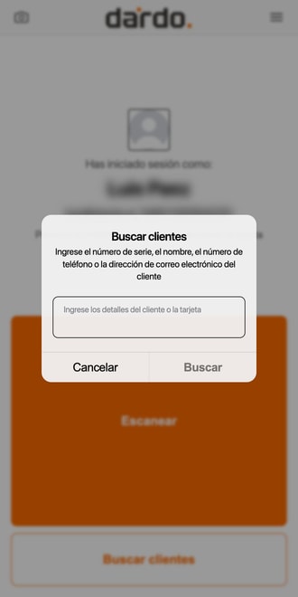 Diálogo de búsqueda de clientes, con los cuatro datos que acepta