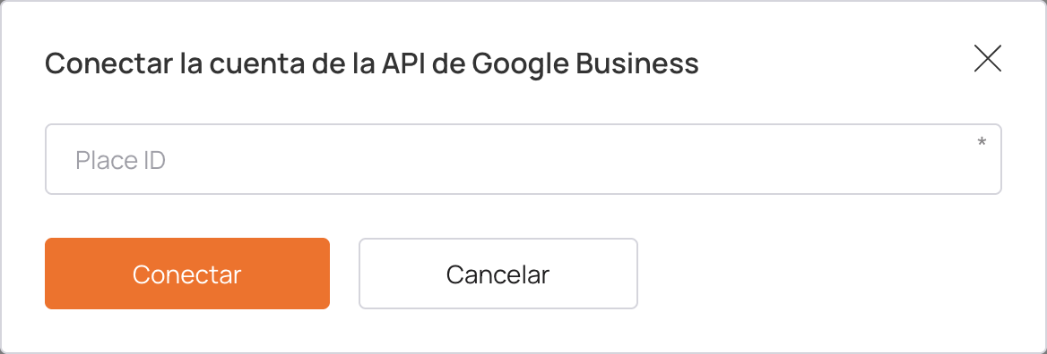 Ventana Conectar la cuenta de la API de Google Business con el campo Place ID
